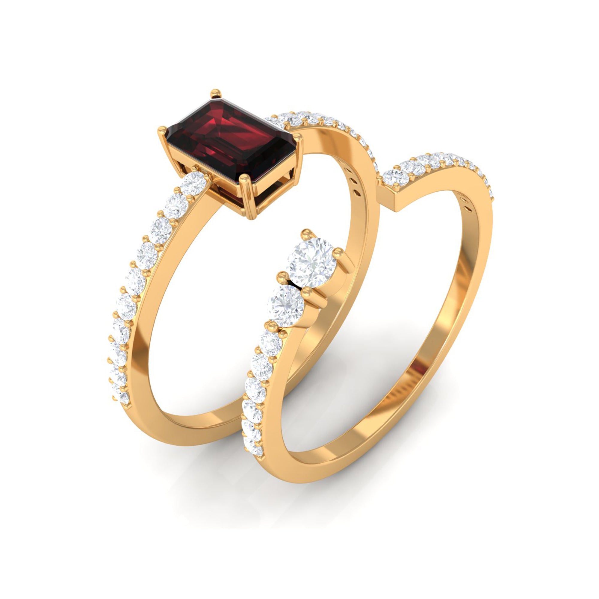 Real Garnet Diamond Emerald Cut Engagement Ring with Enhancer AAA - Rosec Jewels