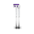 Rosec Jewels-Natural 1.4 Carat Emerald Cut Amethyst Diamond Wedding Bridal Ring Set