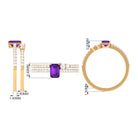 Rosec Jewels-Natural 1.4 Carat Emerald Cut Amethyst Diamond Wedding Bridal Ring Set