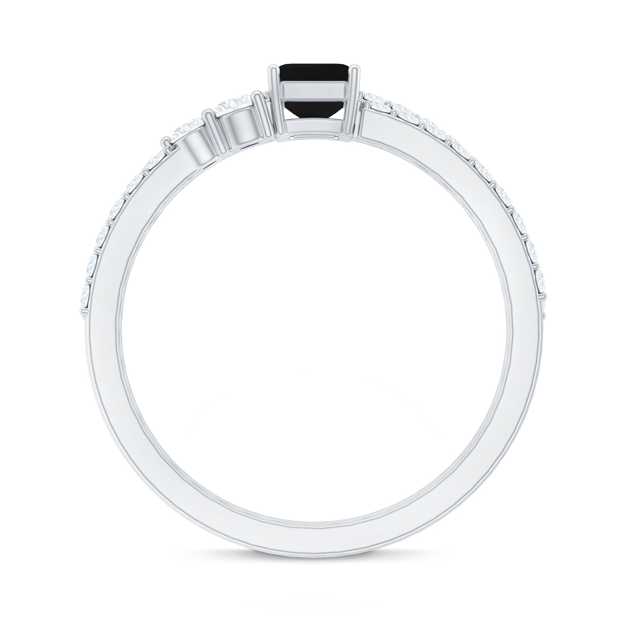 Emerald Cut Black Onyx and Diamond Bridal Ring Set AAA - Rosec Jewels