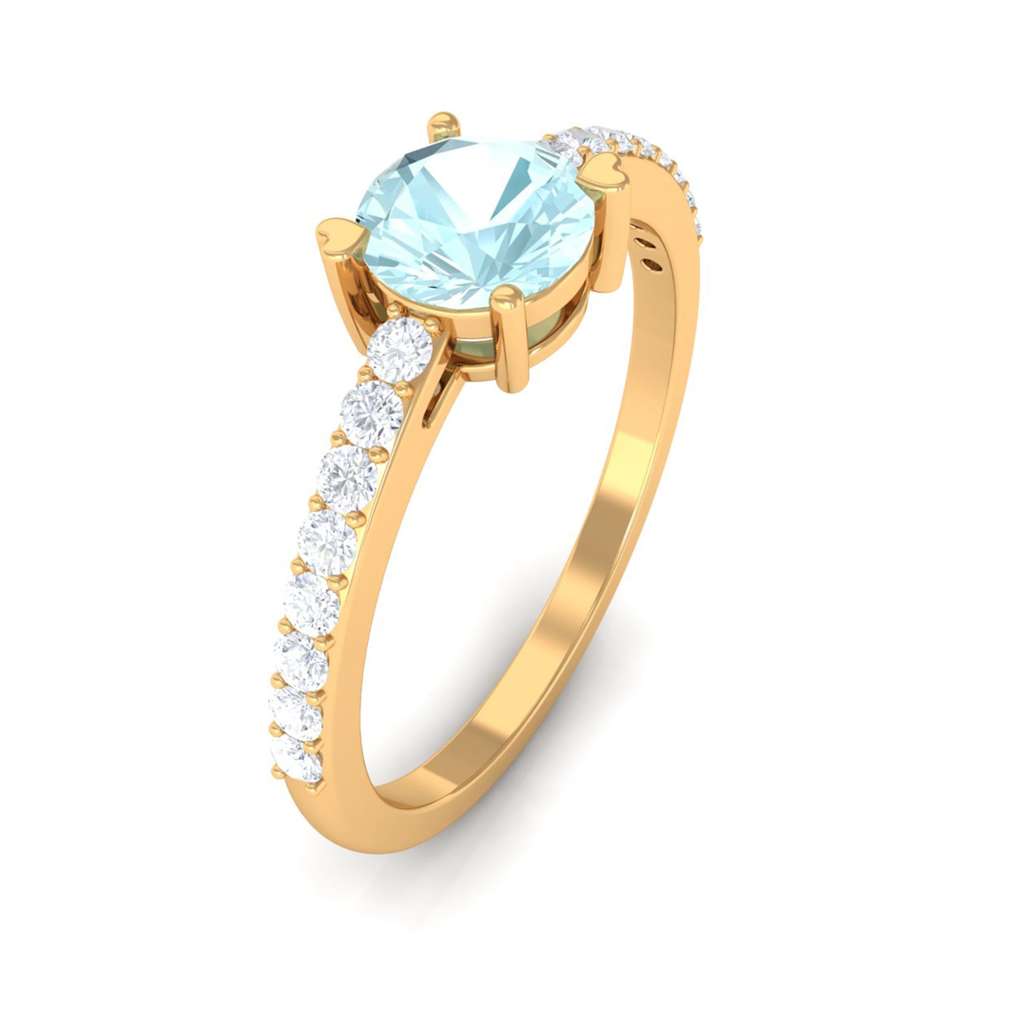 1 CT Round Solitaire Sky Blue Topaz and Diamond Ring Sky Blue Topaz - ( AAA ) - Quality - Rosec Jewels