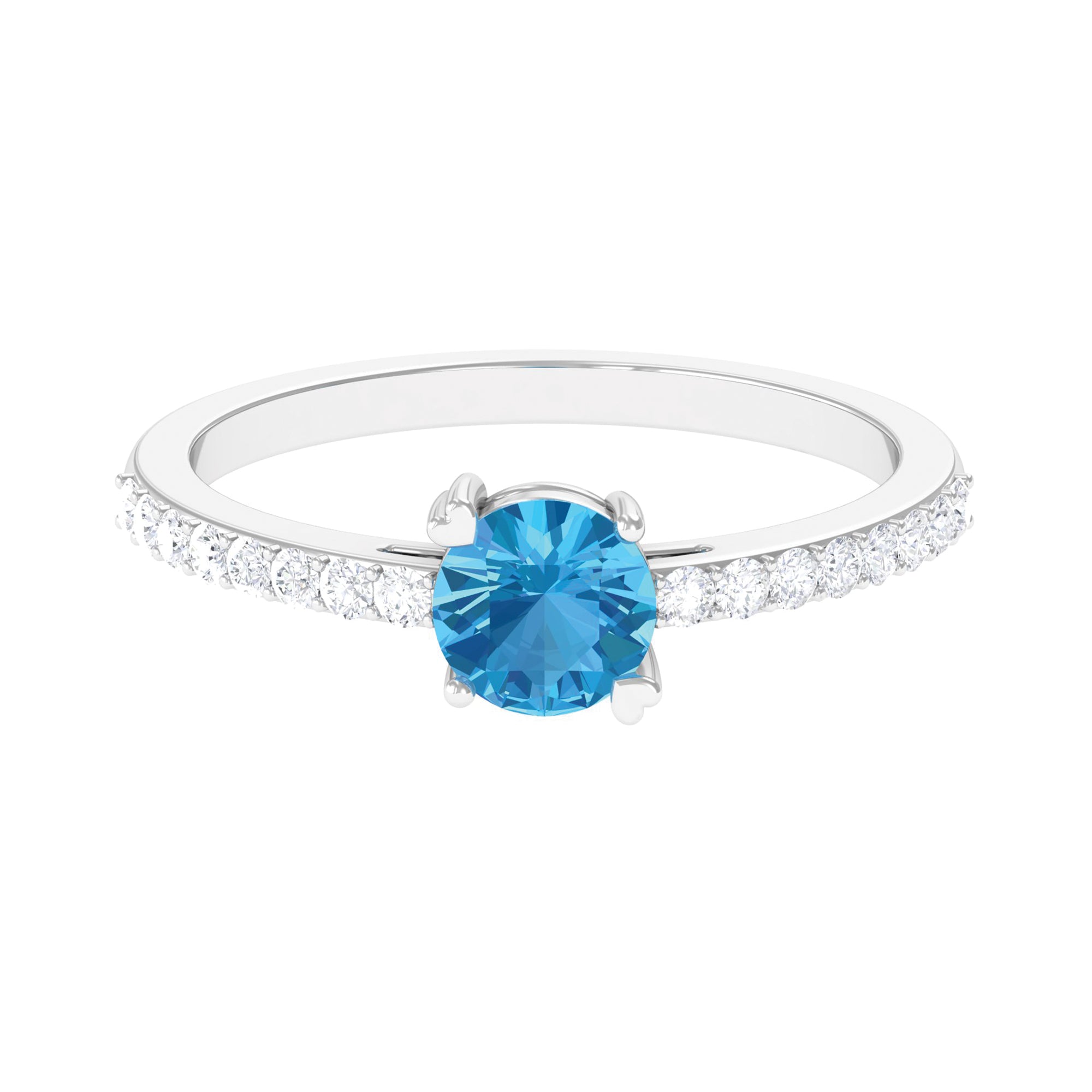 1 CT Swiss Blue Topaz Solitaire Promise Ring with Diamond Swiss Blue Topaz - ( AAA ) - Quality - Rosec Jewels