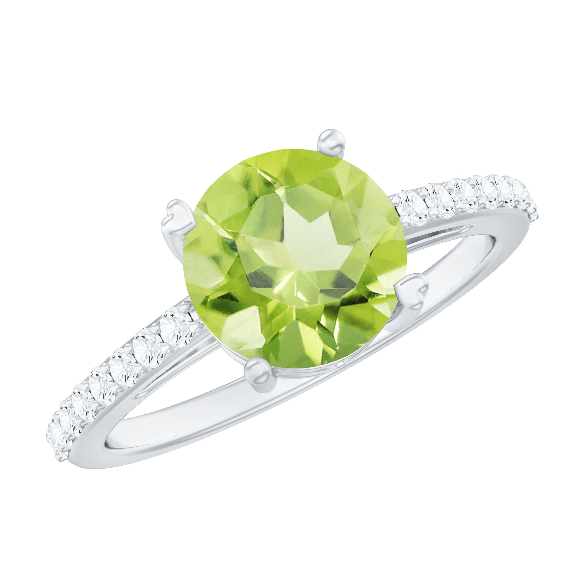 Natural 2 Carat Peridot Engagement Ring with Diamond AAA - Rosec Jewels