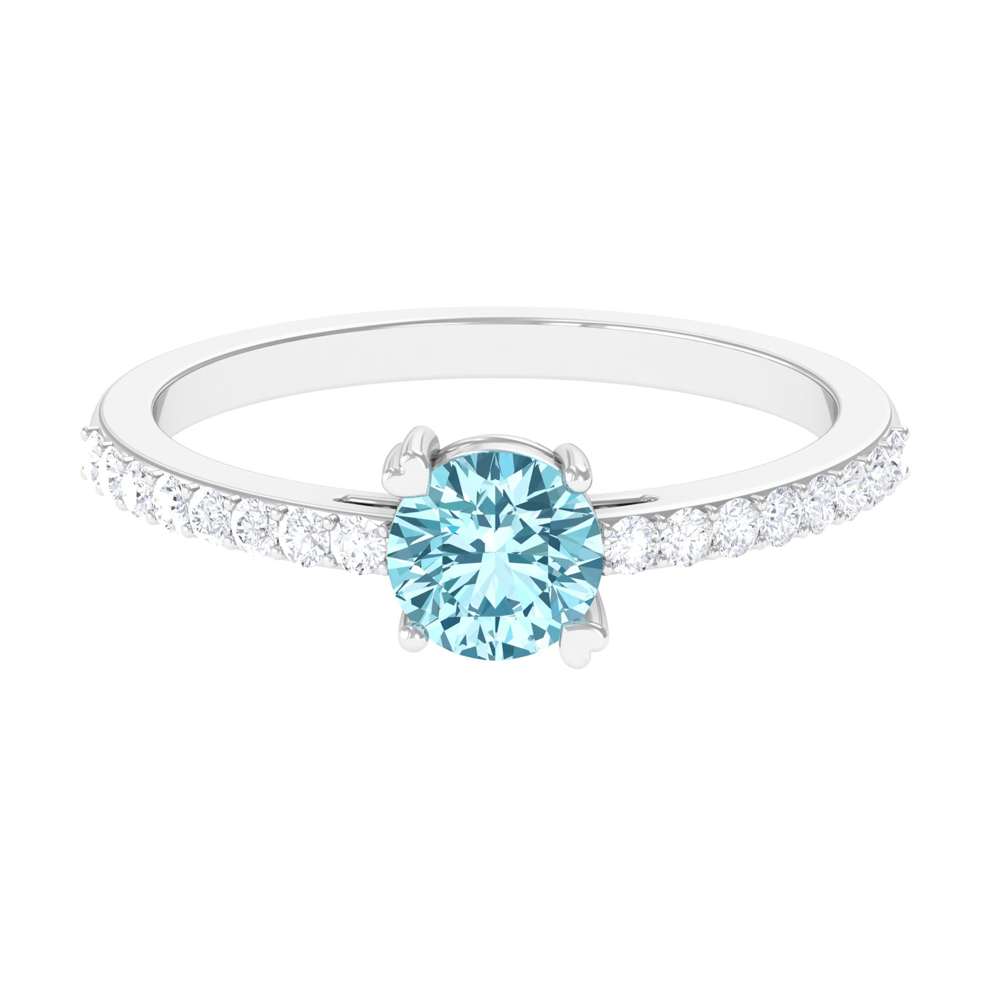 Rosec Jewels-Designer Set Aquamarine Solitaire Engagement Ring with Diamond