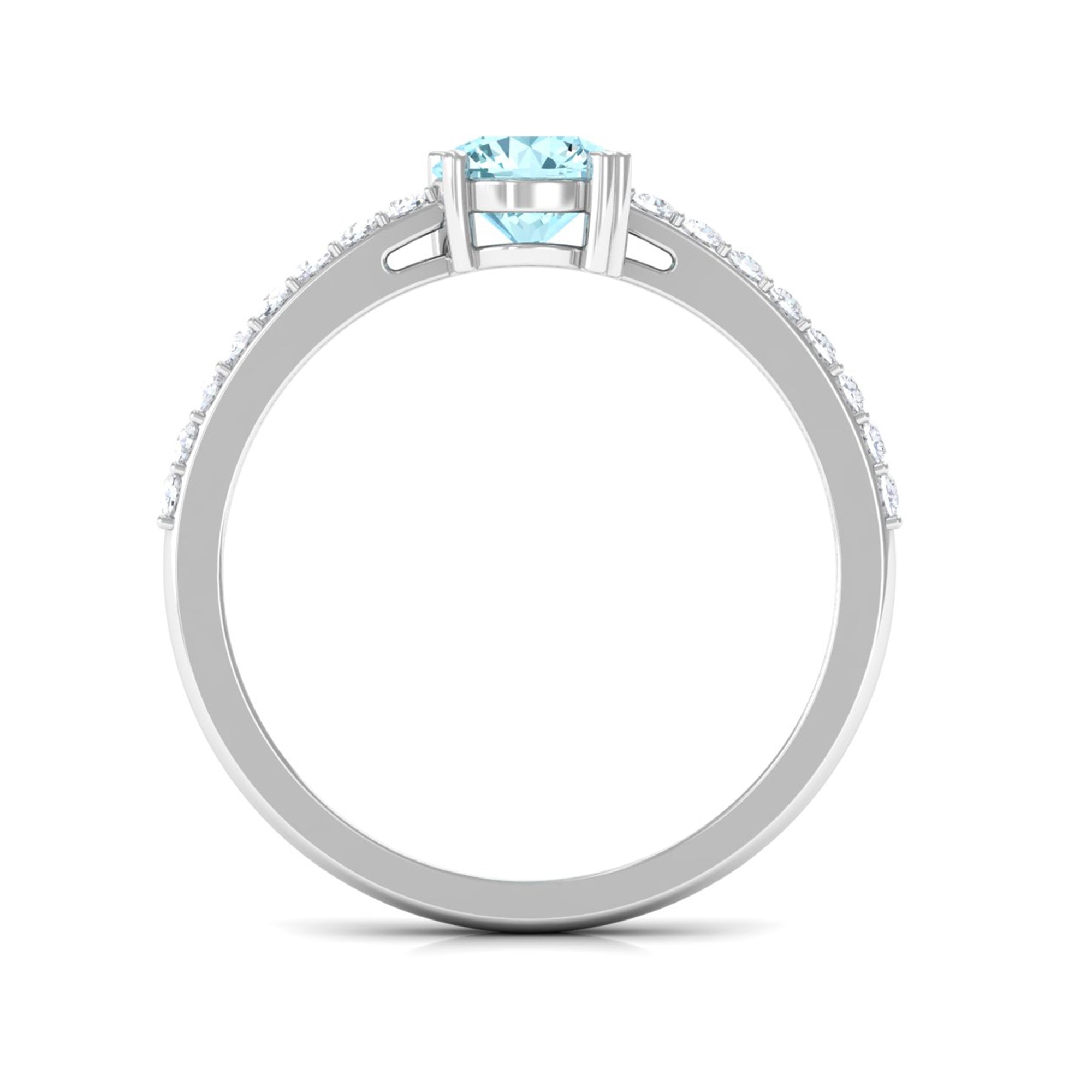 Rosec Jewels-Designer Set Aquamarine Solitaire Engagement Ring with Diamond