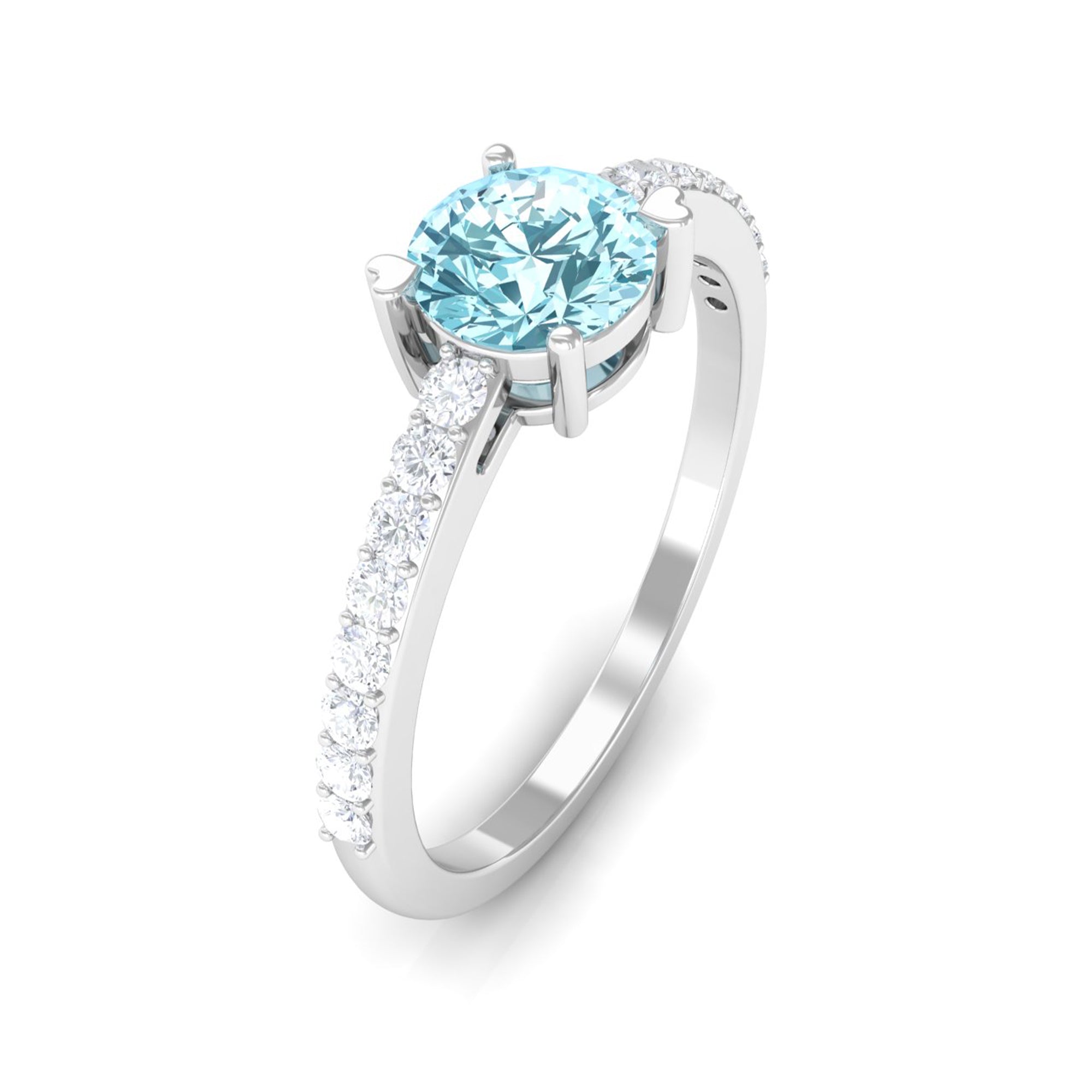 Rosec Jewels-Designer Set Aquamarine Solitaire Engagement Ring with Diamond