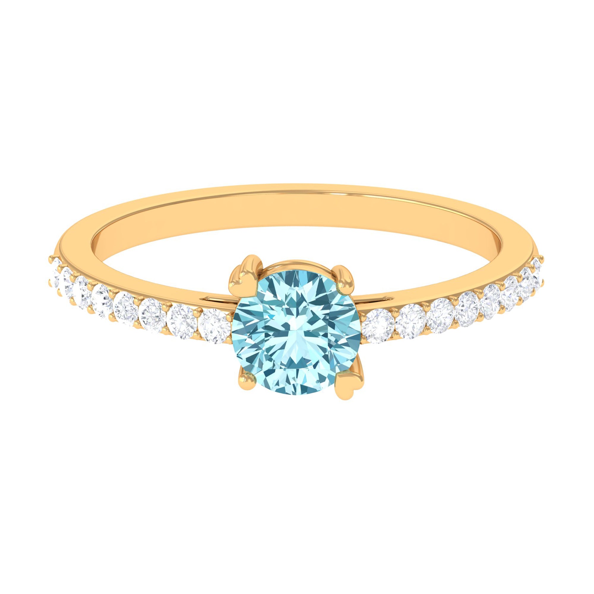 Rosec Jewels-Designer Set Aquamarine Solitaire Engagement Ring with Diamond