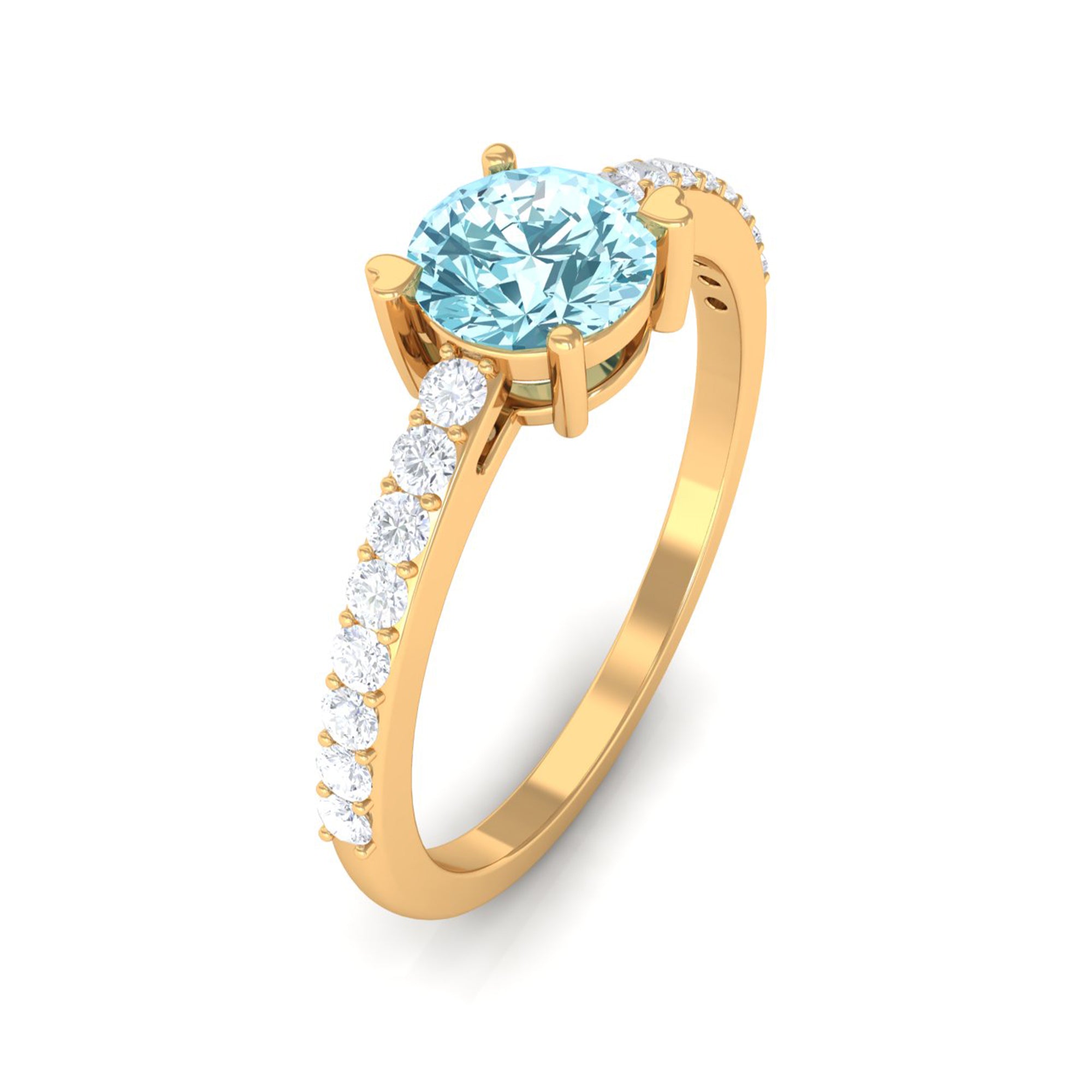 Rosec Jewels-Designer Set Aquamarine Solitaire Engagement Ring with Diamond