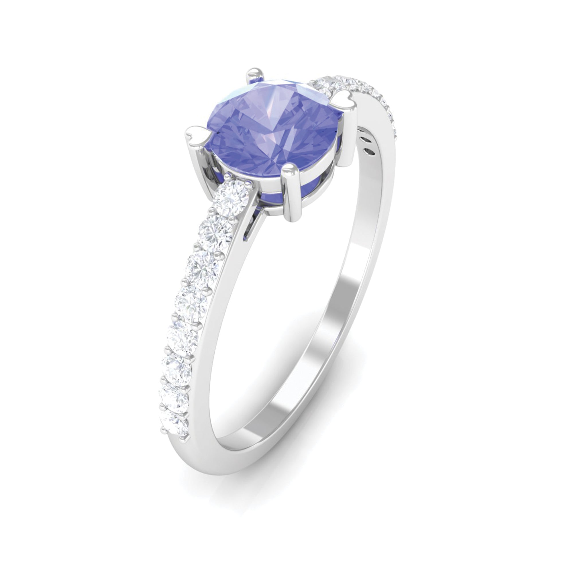 Solitaire Tanzanite Designer Promise Ring with Diamond Tanzanite - ( AAA ) - Quality - Rosec Jewels