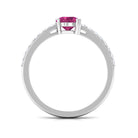 1 CT Real Pink Tourmaline Solitaire Promise Ring with Diamond Side Stones AAA - Rosec Jewels