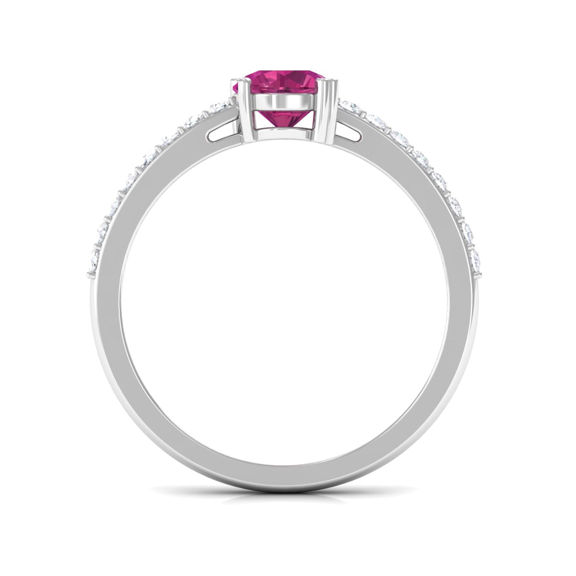 1 CT Real Pink Tourmaline Solitaire Promise Ring with Diamond Side Stones AAA - Rosec Jewels