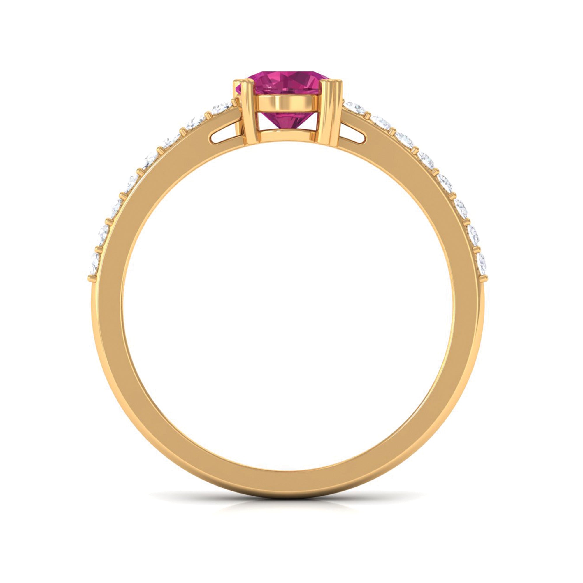 1 CT Real Pink Tourmaline Solitaire Promise Ring with Diamond Side Stones AAA - Rosec Jewels