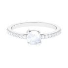 Natural Moonstone Solitaire Promise Ring with Diamond AAA - Rosec Jewels