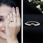 Rosec Jewels-Round Black Onyx Promise Ring with Diamond Side Stones