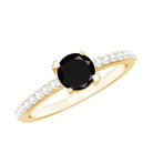 Rosec Jewels-Round Black Onyx Promise Ring with Diamond Side Stones