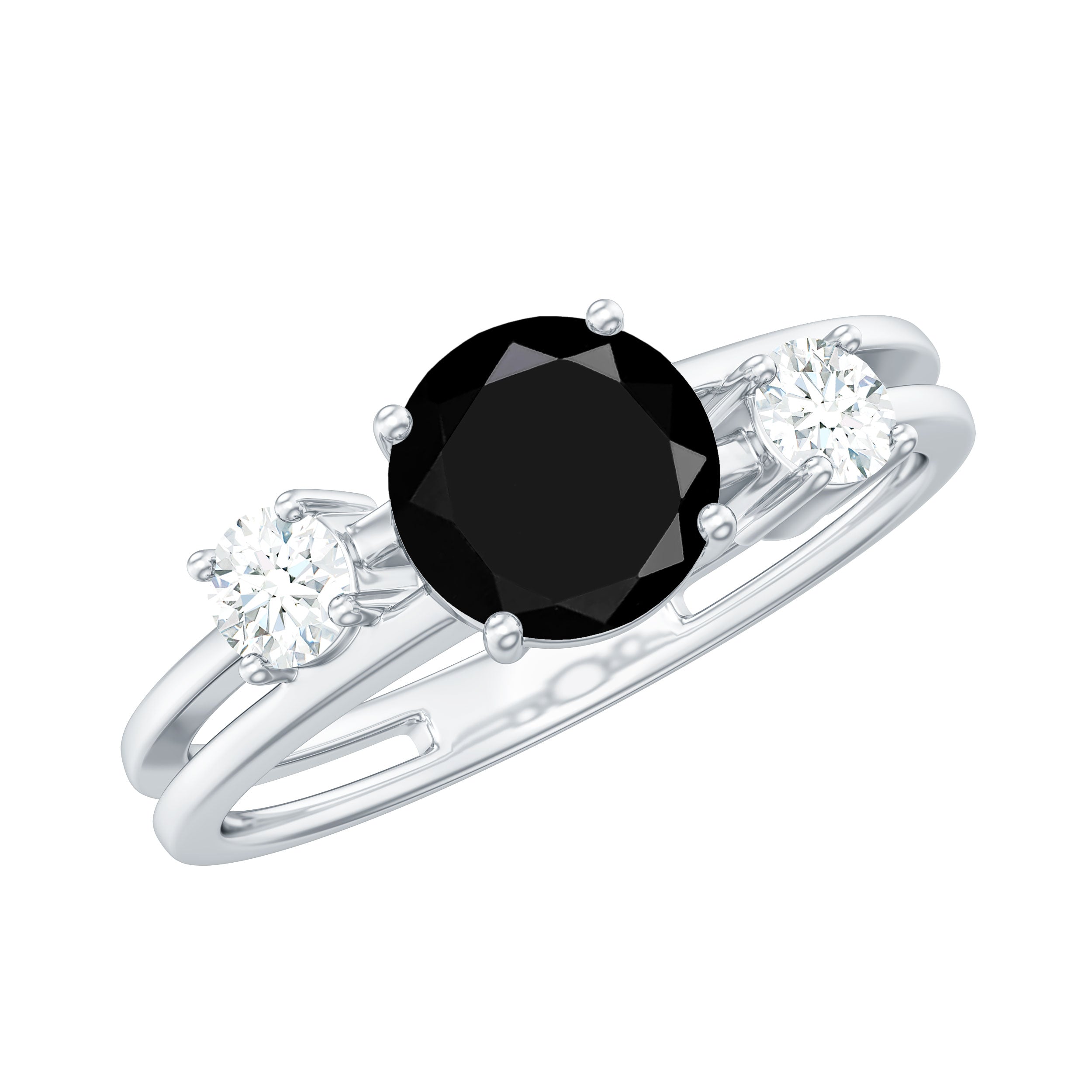 1.25 CT Real Black Diamond Solitaire Double Band Ring with Moissanite