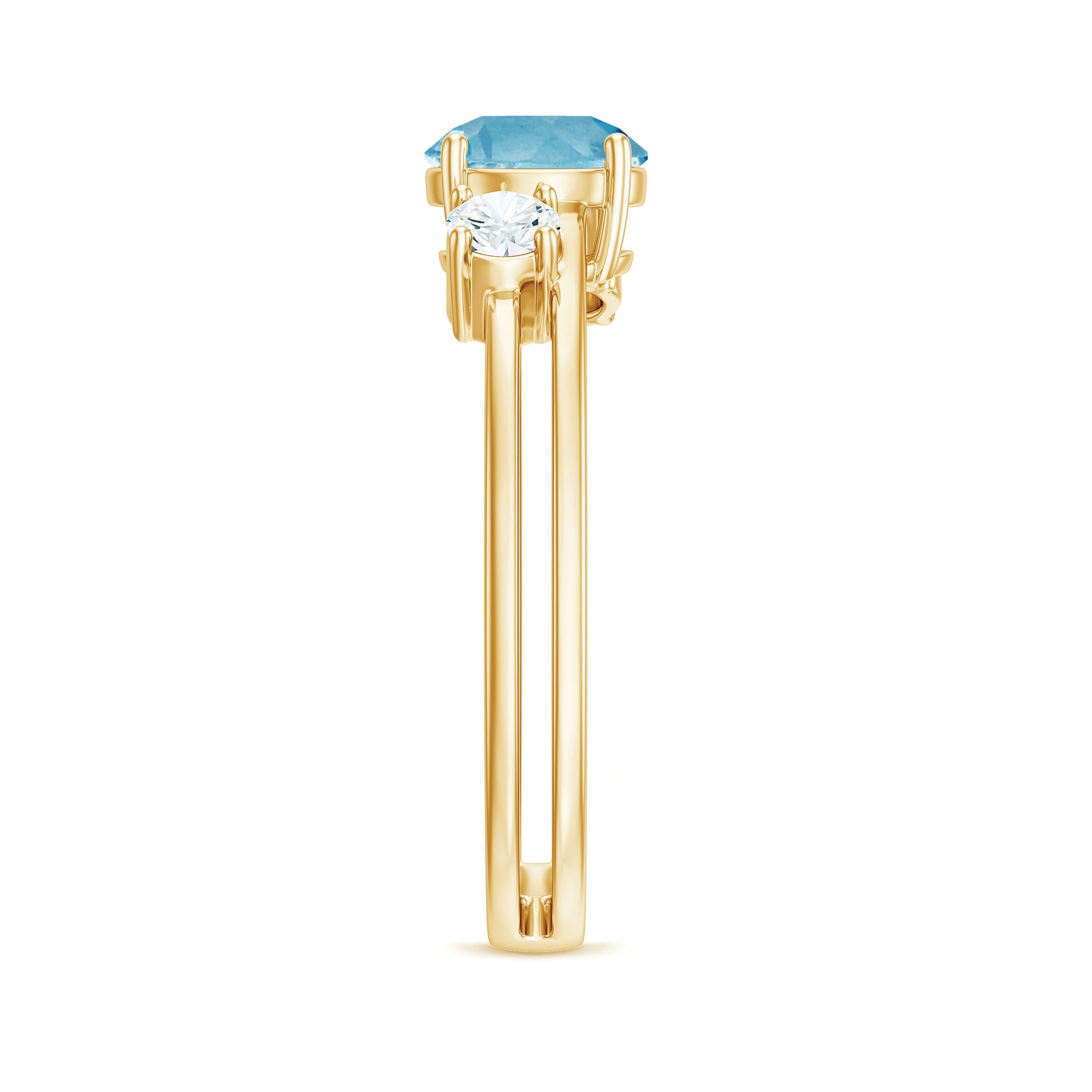 Swiss Blue Topaz Solitaire Double Band Ring with Diamond Swiss Blue Topaz - ( AAA ) - Quality - Rosec Jewels