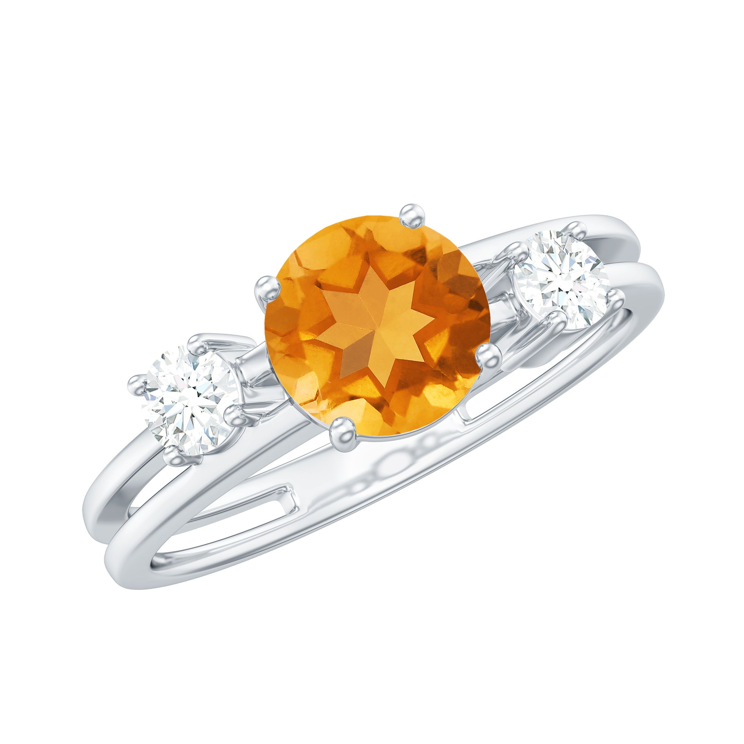 Rosec Jewels-Real Citrine Diamond Double Band Engagement Ring