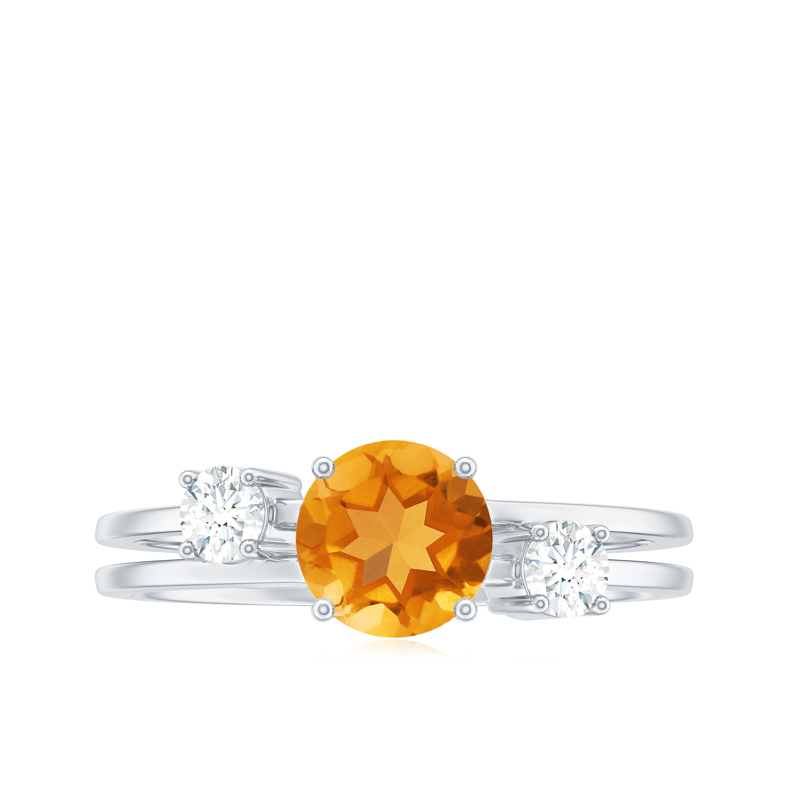 Rosec Jewels-Real Citrine Diamond Double Band Engagement Ring