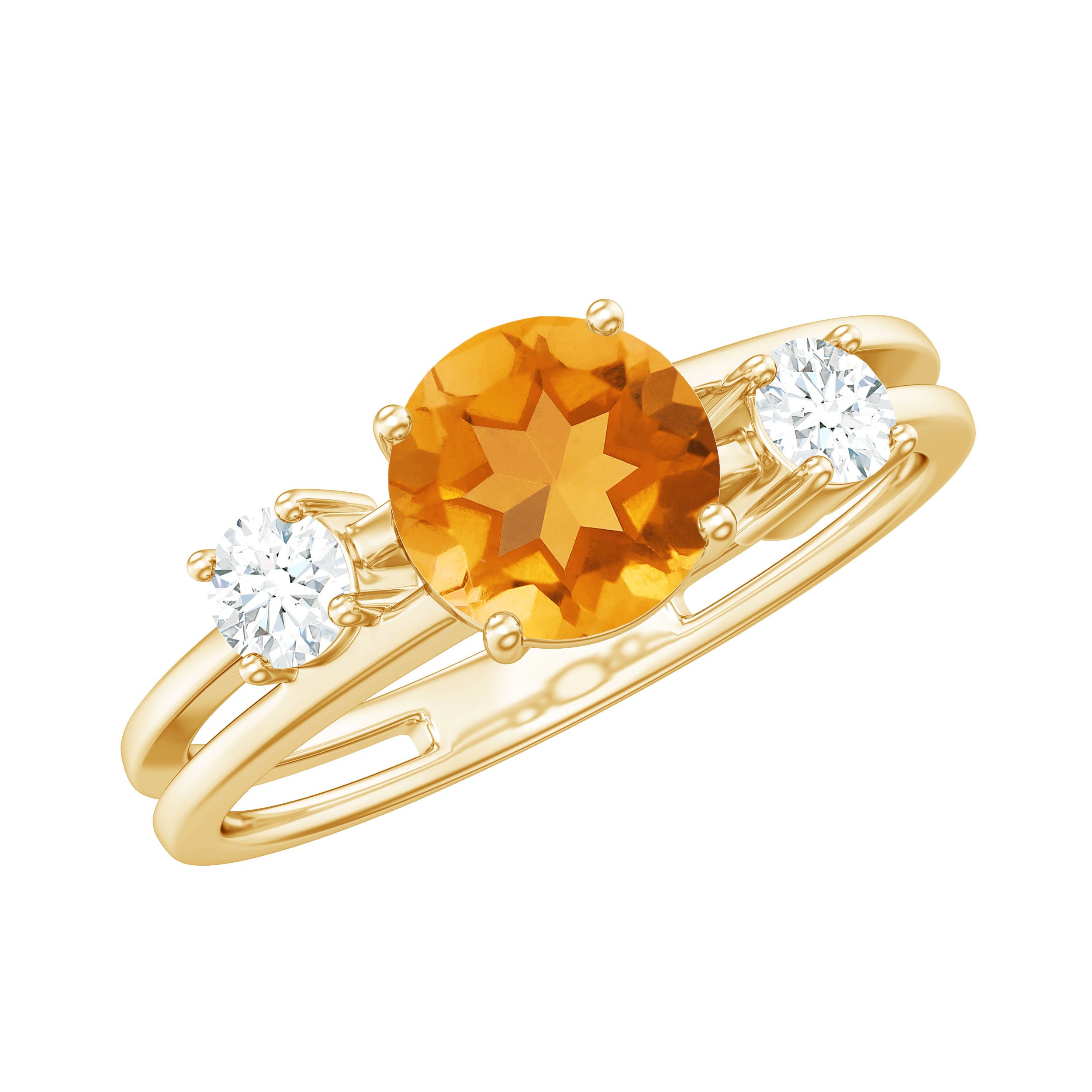 Rosec Jewels-Real Citrine Diamond Double Band Engagement Ring