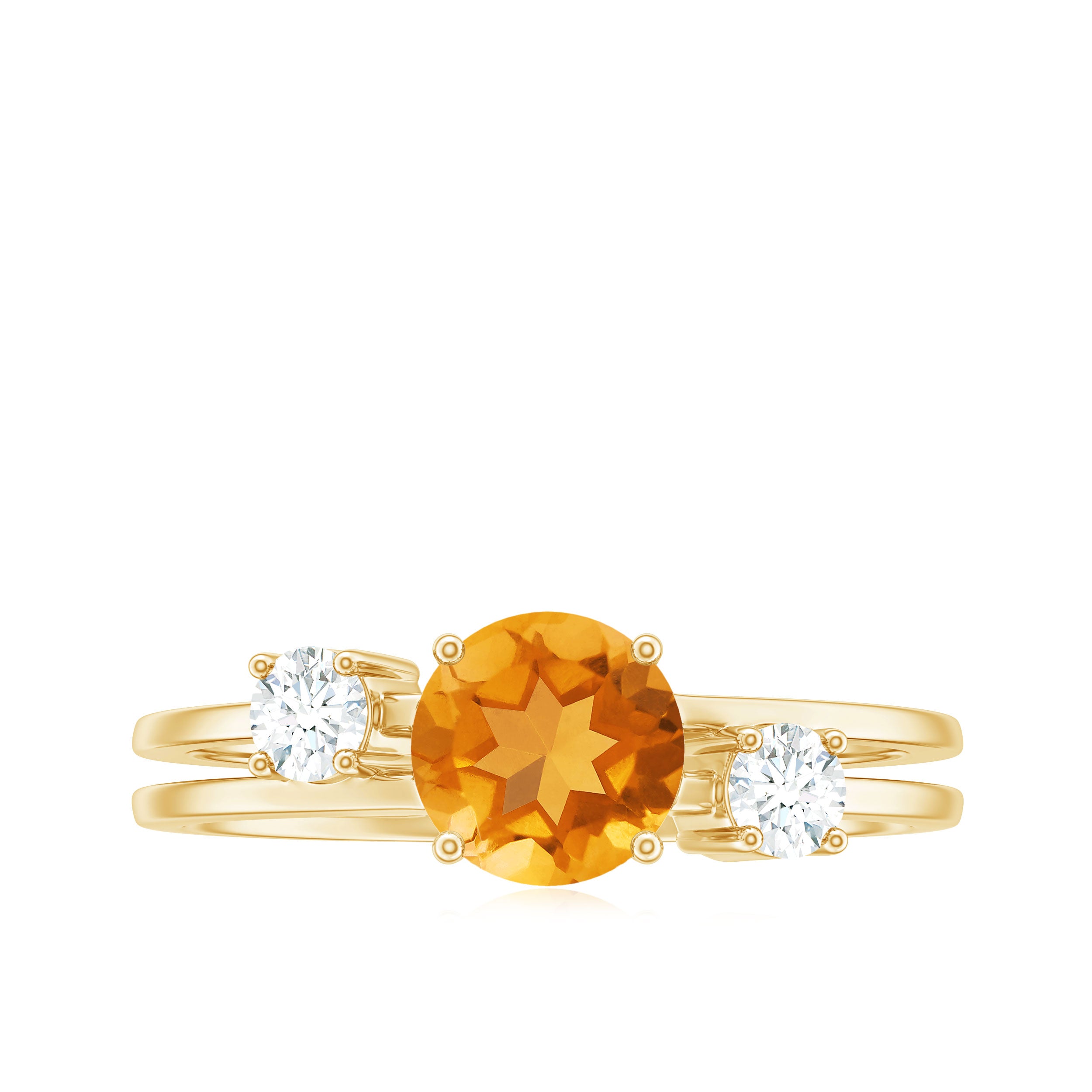 Rosec Jewels-Real Citrine Diamond Double Band Engagement Ring