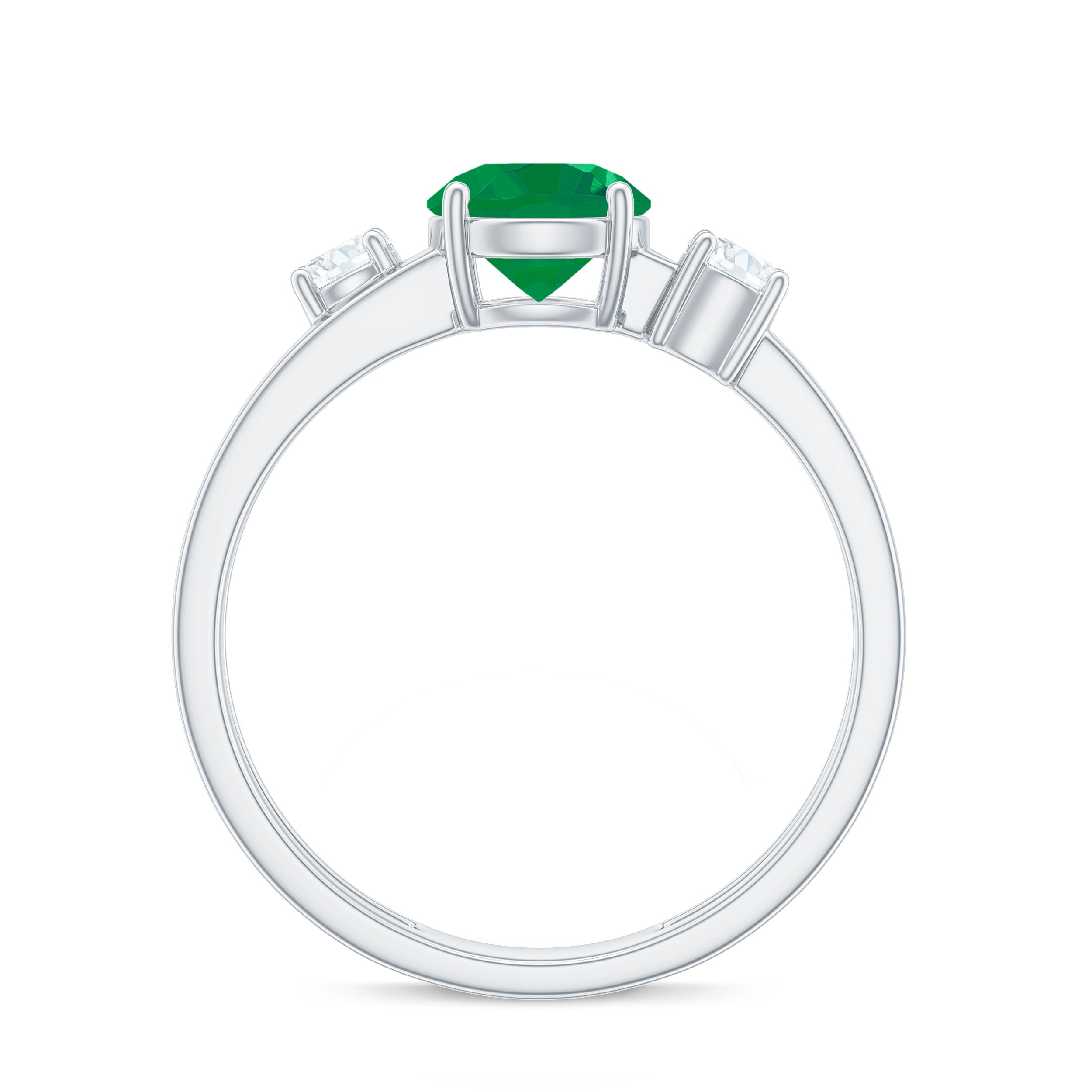 Rosec Jewels-Natural Emerald Diamond Three Stone Engagement Ring