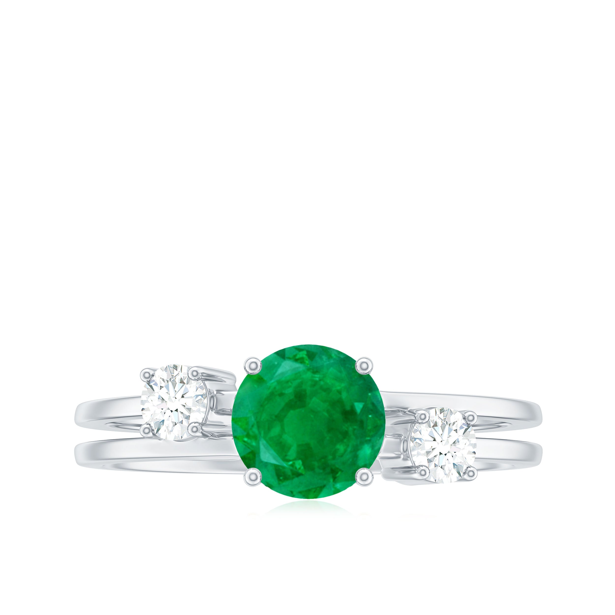 Rosec Jewels-Natural Emerald Diamond Three Stone Engagement Ring