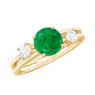 Rosec Jewels-Natural Emerald Diamond Three Stone Engagement Ring