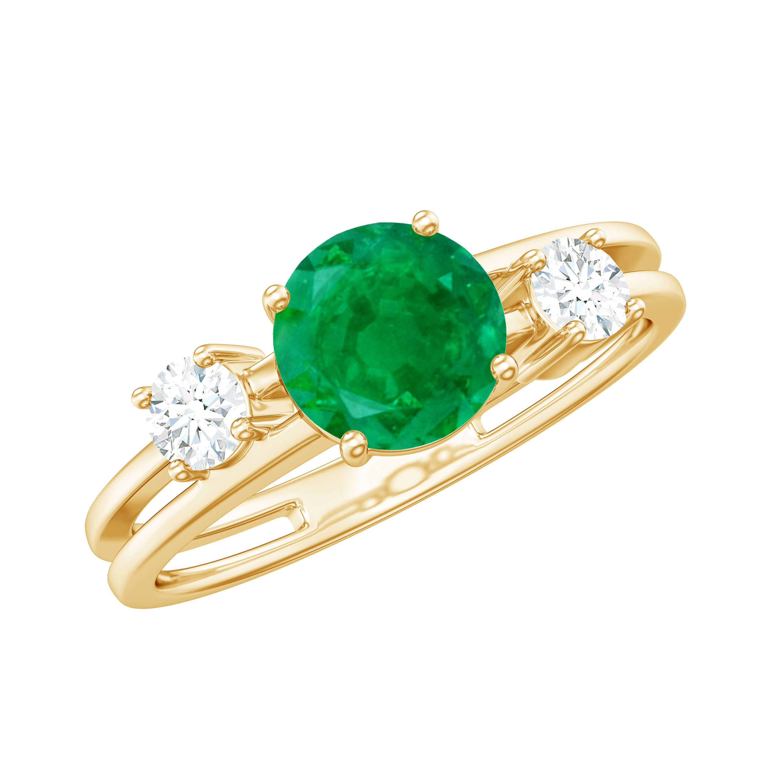 Rosec Jewels-Natural Emerald Diamond Three Stone Engagement Ring