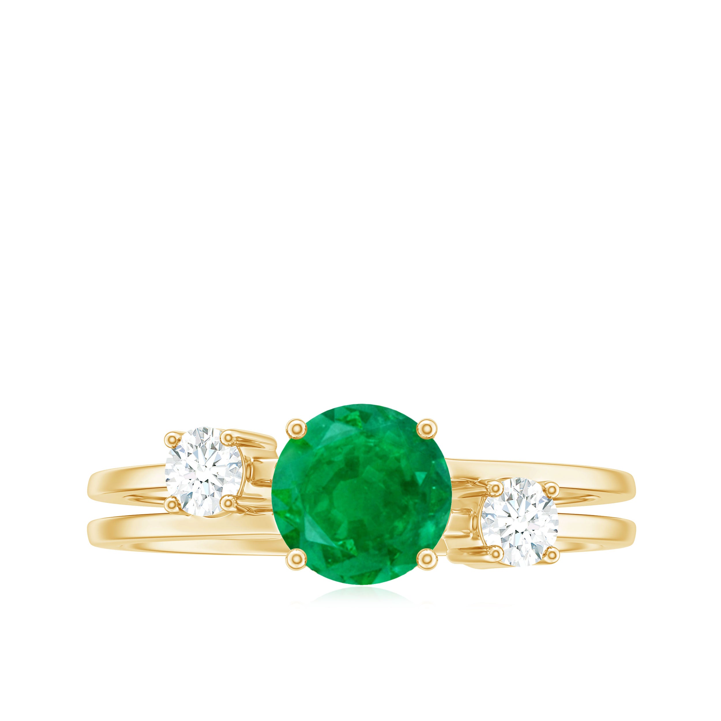 Rosec Jewels-Natural Emerald Diamond Three Stone Engagement Ring