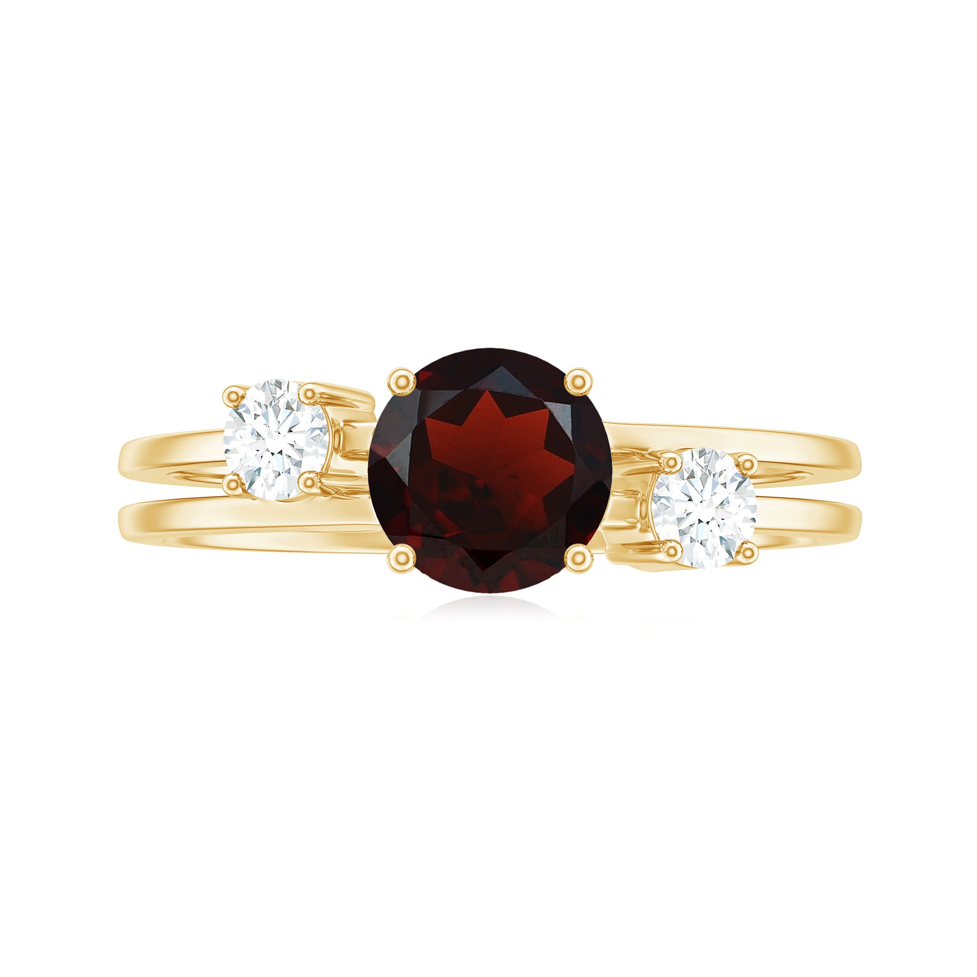 Double Band Engagement Ring with Garnet and Diamond Garnet - ( AAA ) - Quality - Rosec Jewels