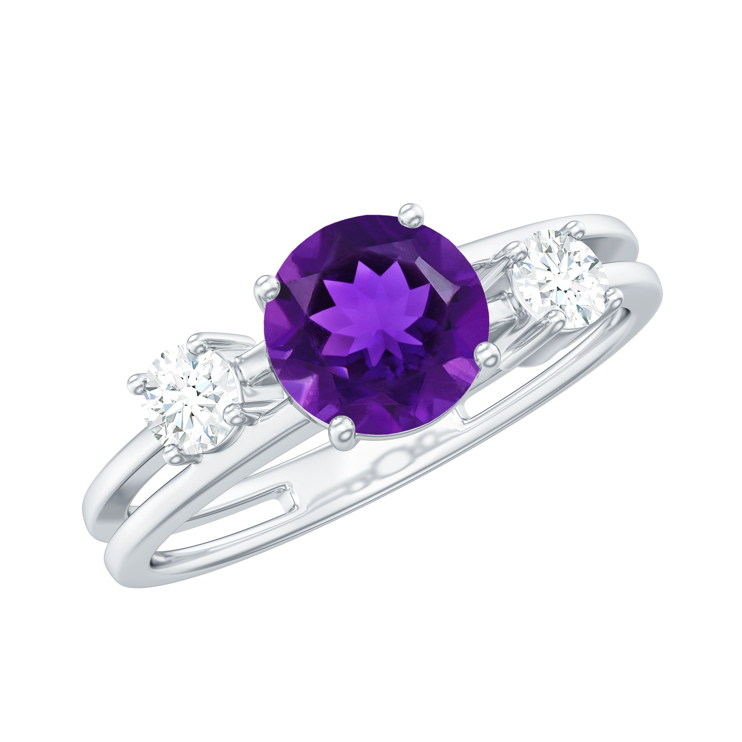Rosec Jewels-Natural 1.2 Carat Amethyst Double Band Engagement Ring with Diamond