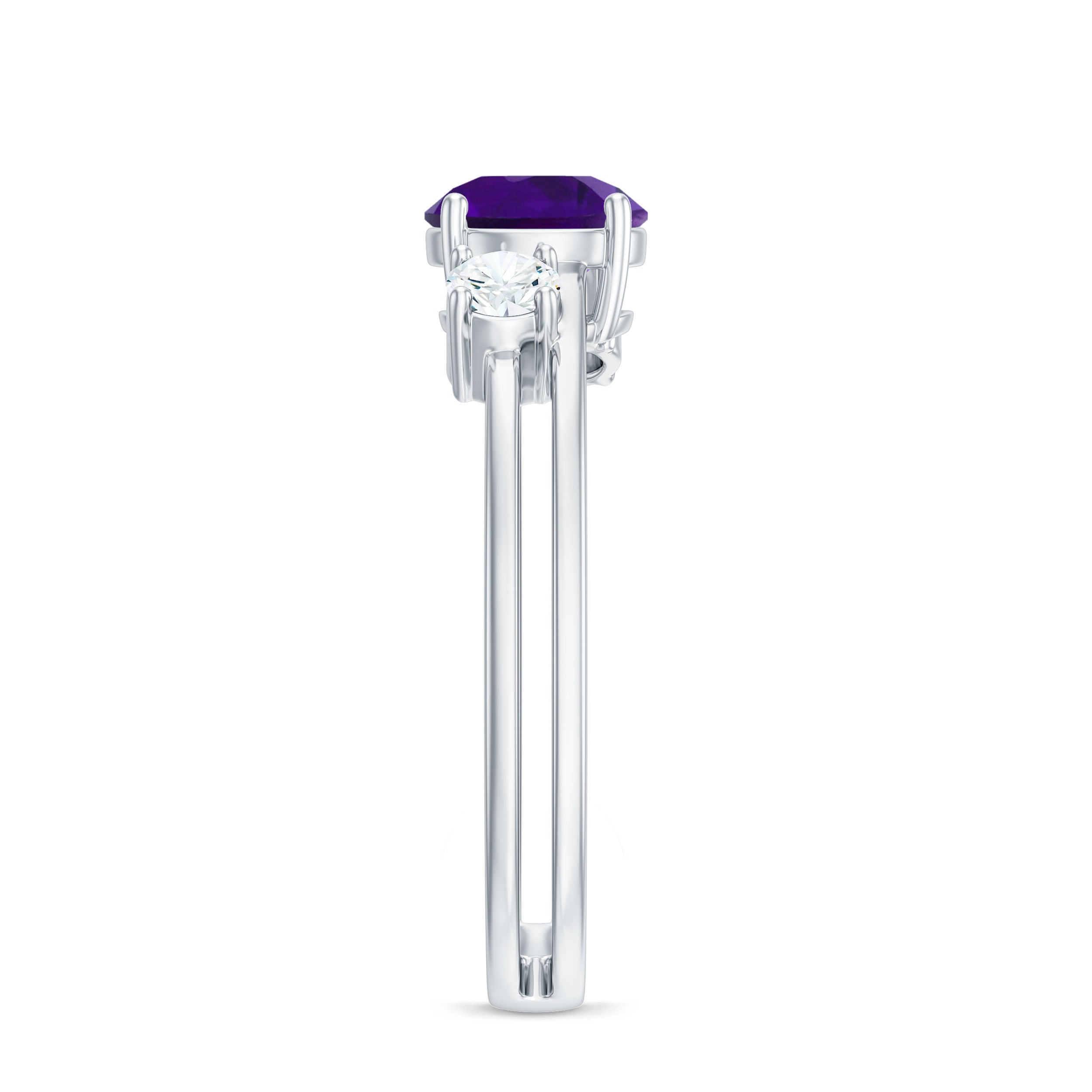Rosec Jewels-Natural 1.2 Carat Amethyst Double Band Engagement Ring with Diamond