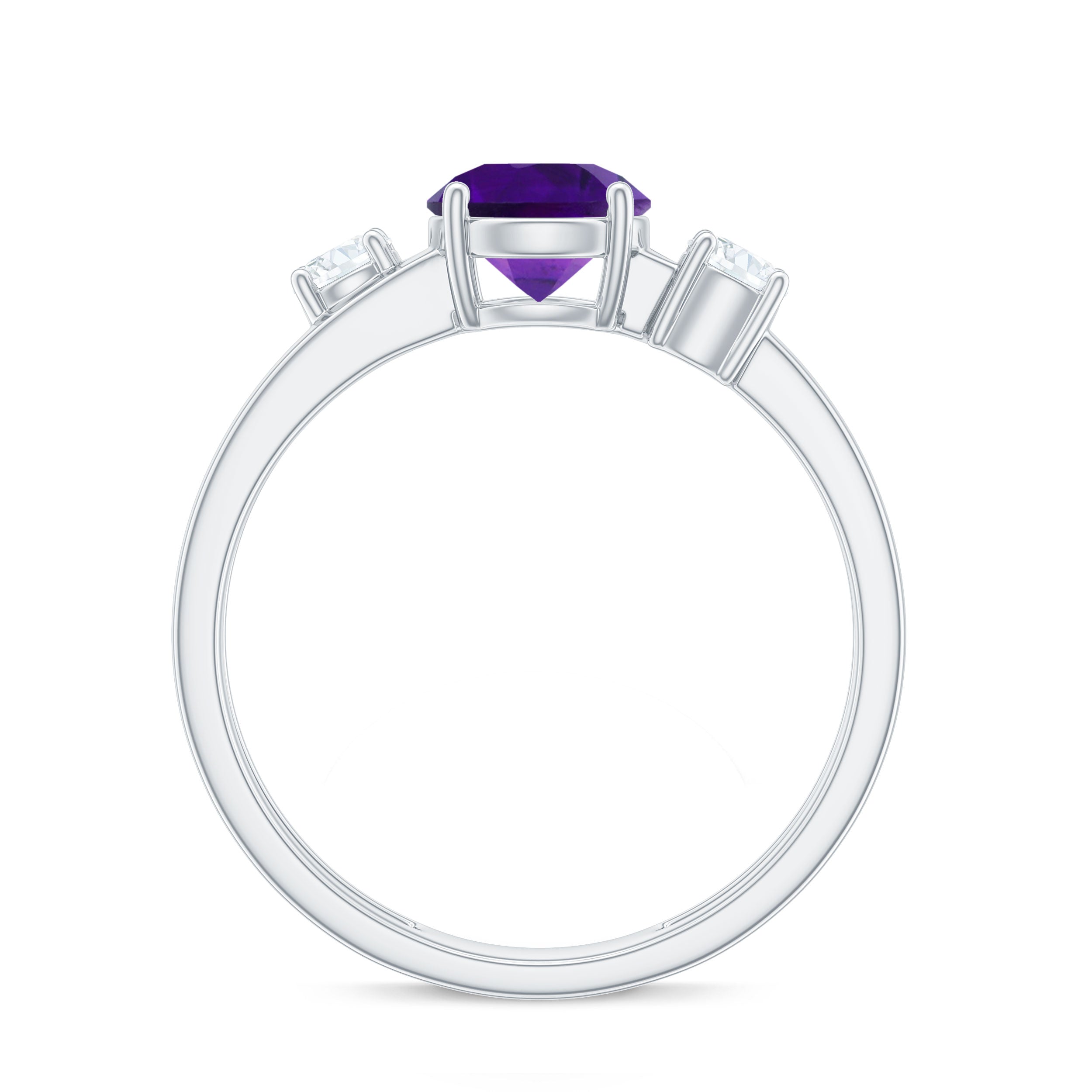 Rosec Jewels-Natural 1.2 Carat Amethyst Double Band Engagement Ring with Diamond