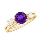 Rosec Jewels-Natural 1.2 Carat Amethyst Double Band Engagement Ring with Diamond