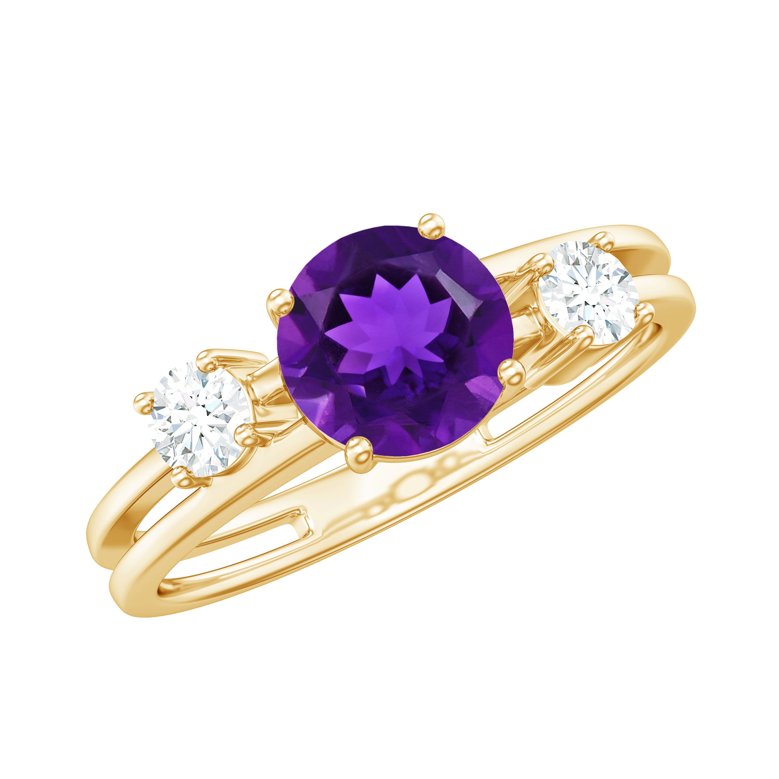 Rosec Jewels-Natural 1.2 Carat Amethyst Double Band Engagement Ring with Diamond