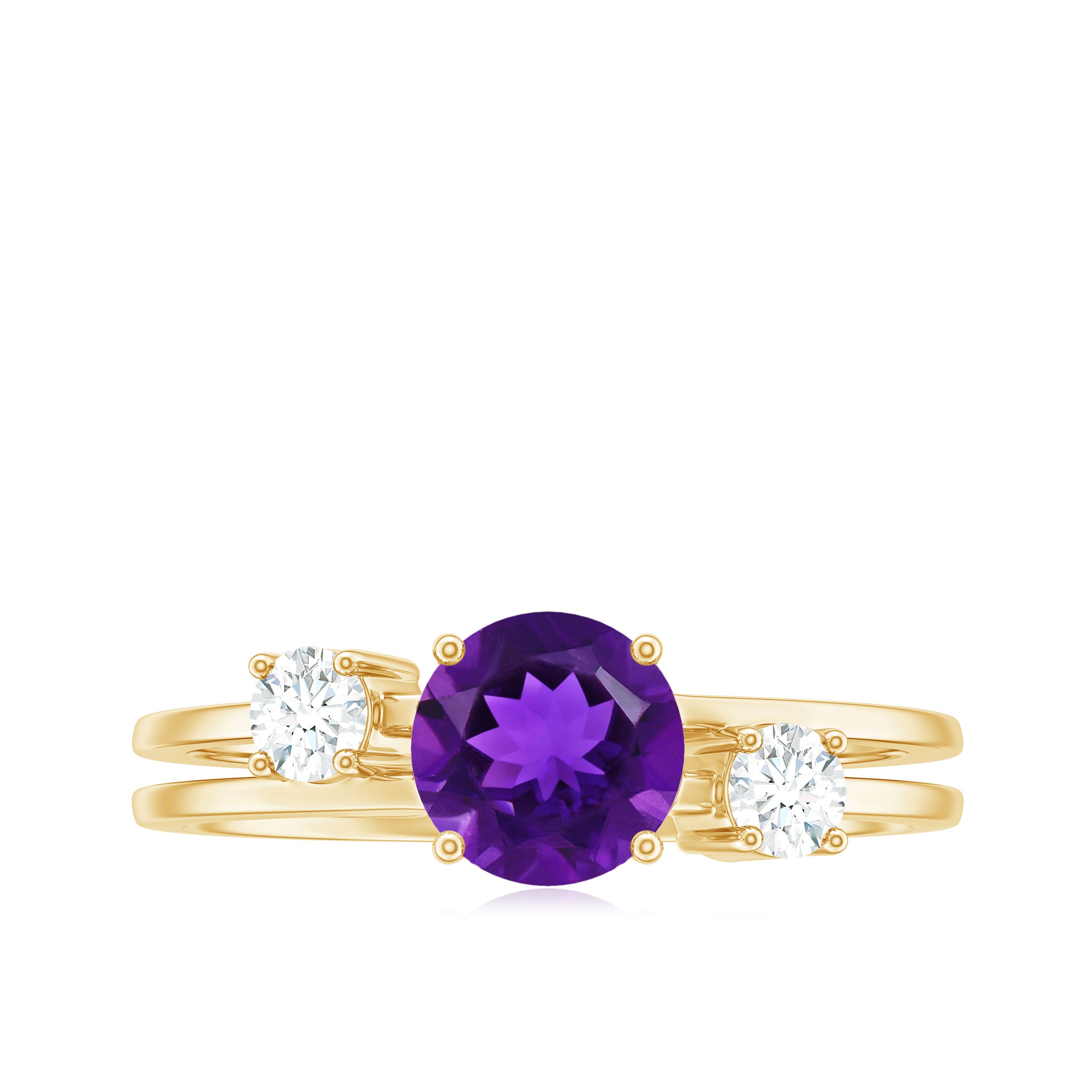 Rosec Jewels-Natural 1.2 Carat Amethyst Double Band Engagement Ring with Diamond
