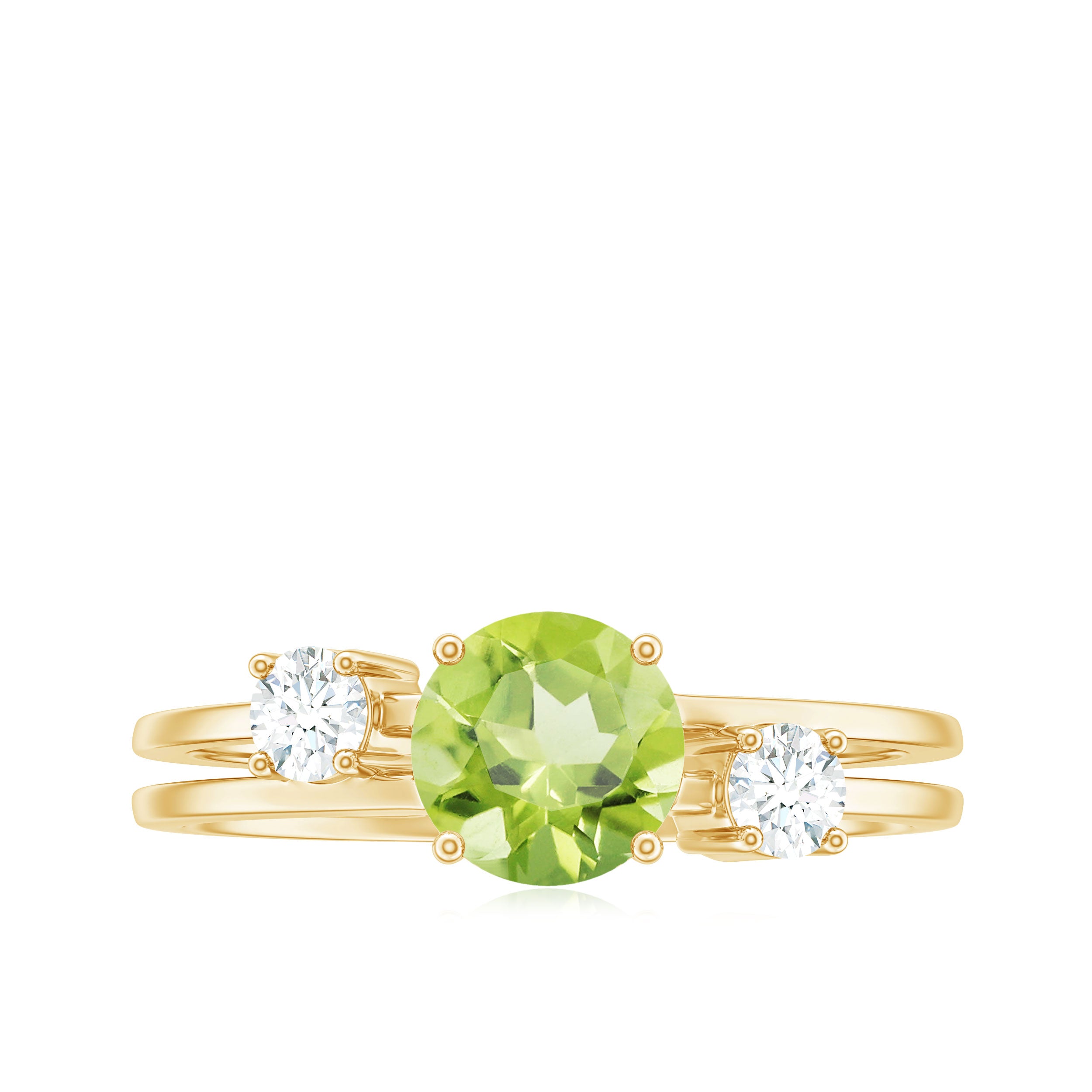 2 Carat Peridot Double Band Engagement Ring with Diamond AAA - Rosec Jewels