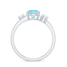 0.8 Carat Aquamarine and Diamond 3 Stone Engagement Ring with Double Band Shank AAA - Rosec Jewels