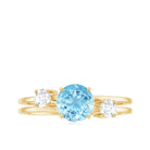 0.8 Carat Aquamarine and Diamond 3 Stone Engagement Ring with Double Band Shank AAA - Rosec Jewels