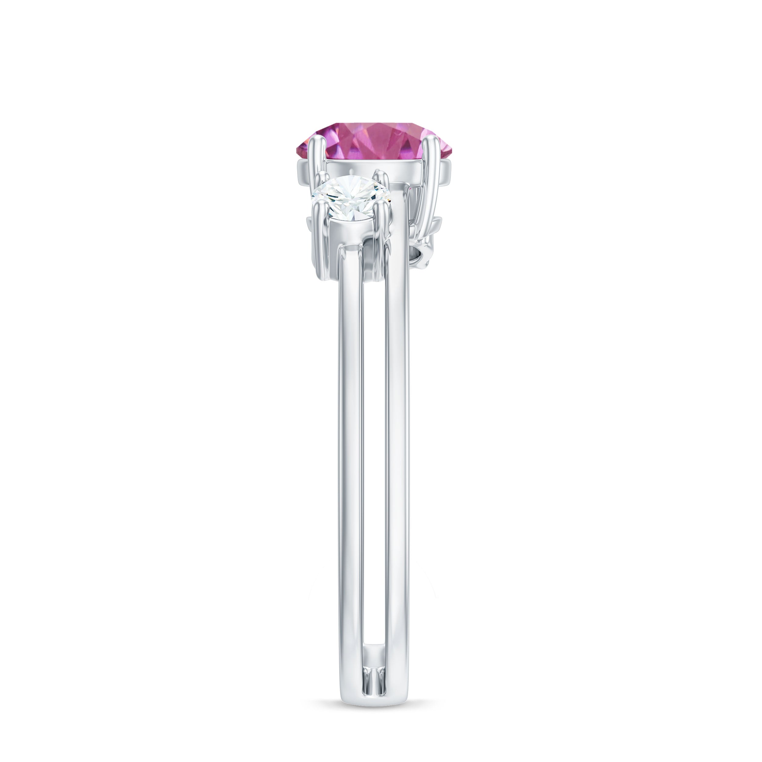 1 CT Genuine Pink Tourmaline Solitaire Double Band Ring with Diamond AAA - Rosec Jewels