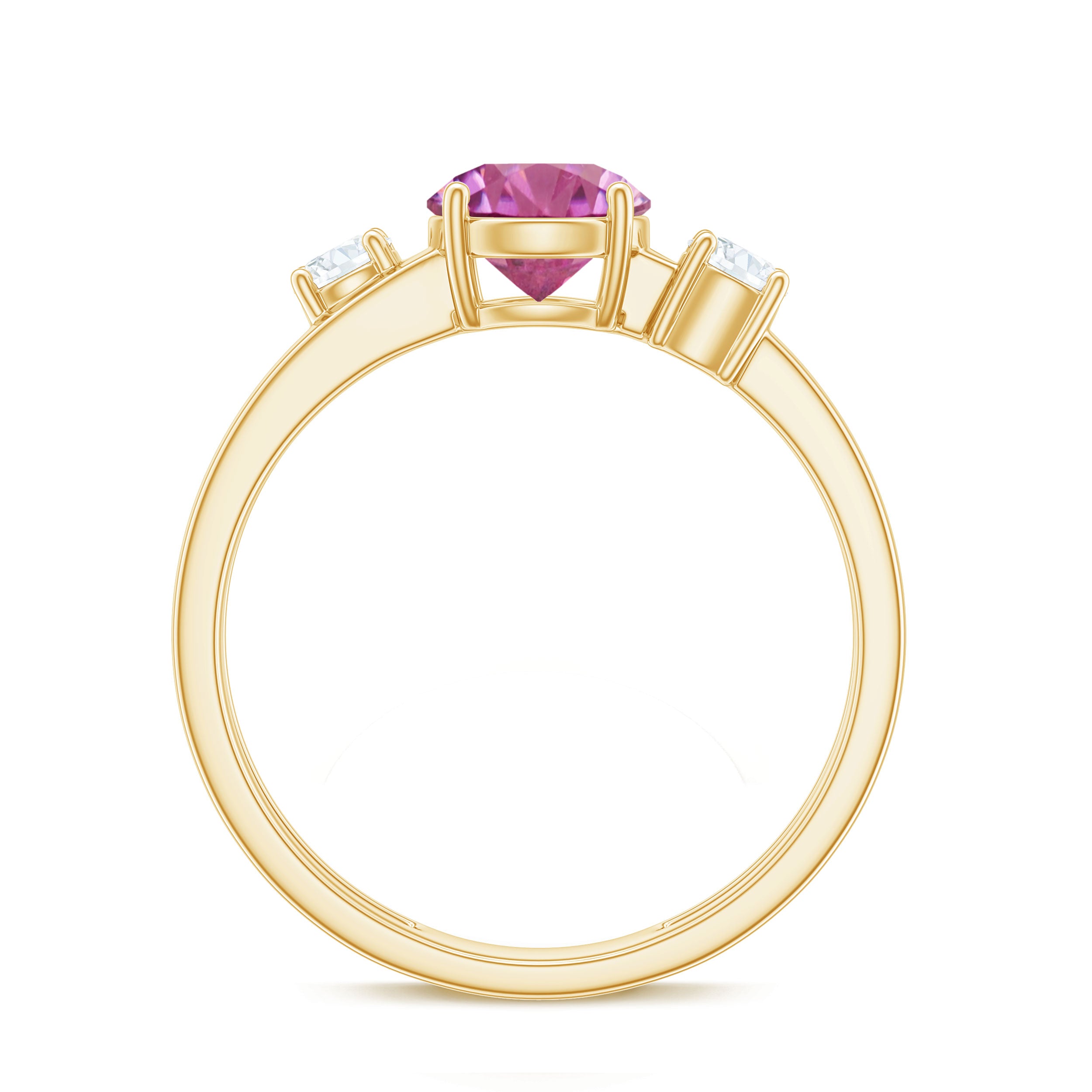 1 CT Genuine Pink Tourmaline Solitaire Double Band Ring with Diamond AAA - Rosec Jewels