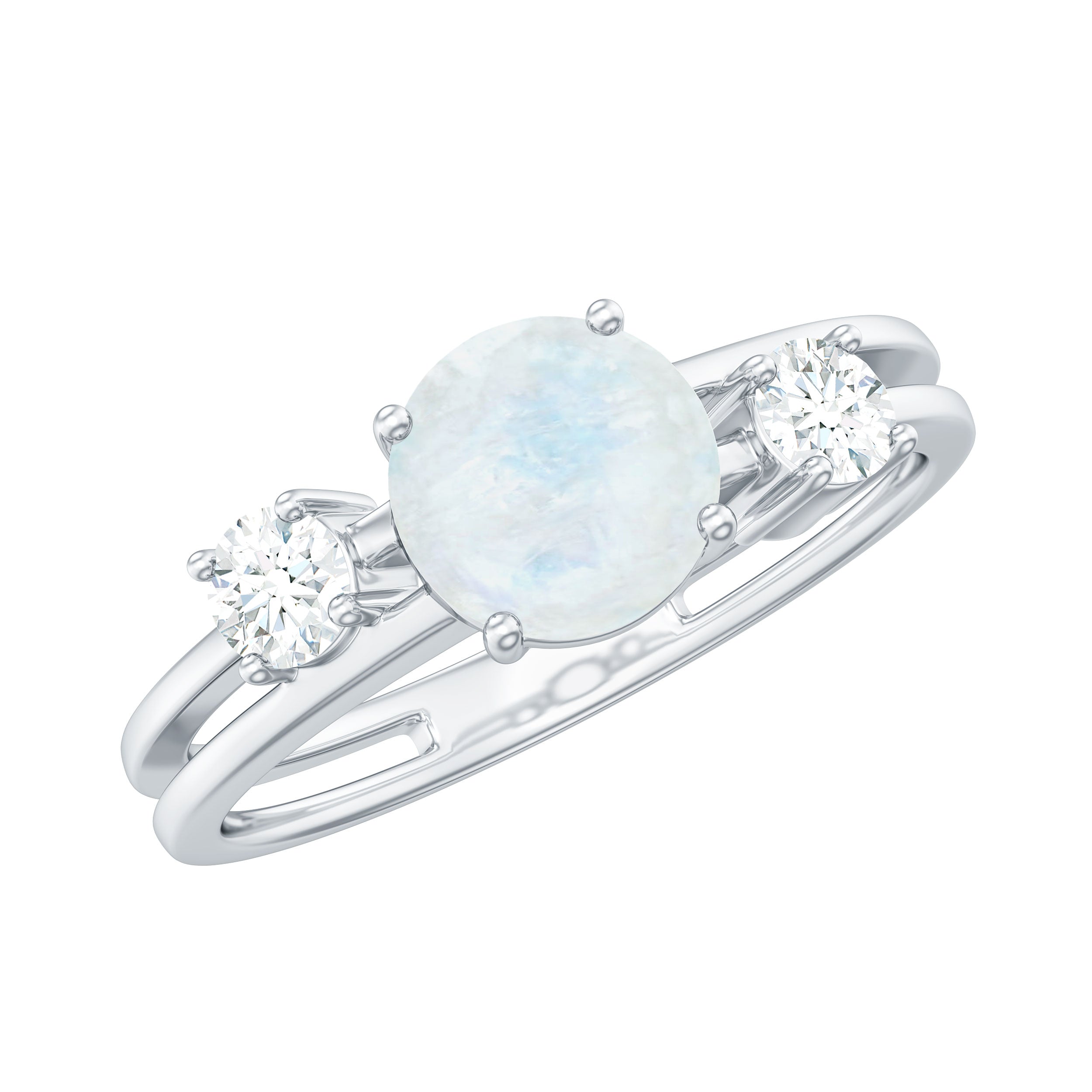 1/2 CT Moonstone Solitaire Double Band Ring with Diamond AAA - Rosec Jewels