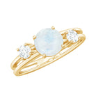 1/2 CT Moonstone Solitaire Double Band Ring with Diamond AAA - Rosec Jewels