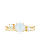 1/2 CT Moonstone Solitaire Double Band Ring with Diamond AAA - Rosec Jewels