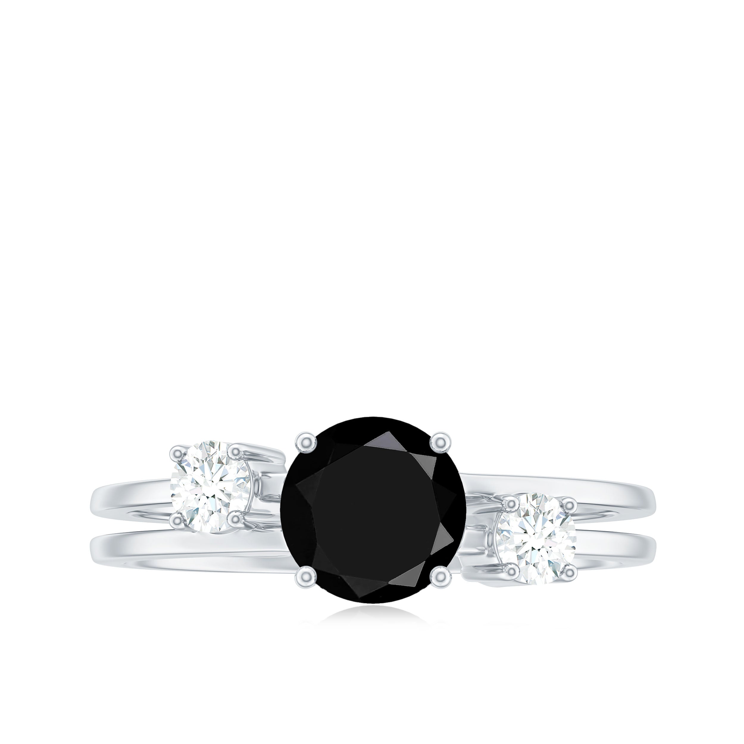 Rosec Jewels-Real Black Onyx and Diamond Double Band Engagement Ring
