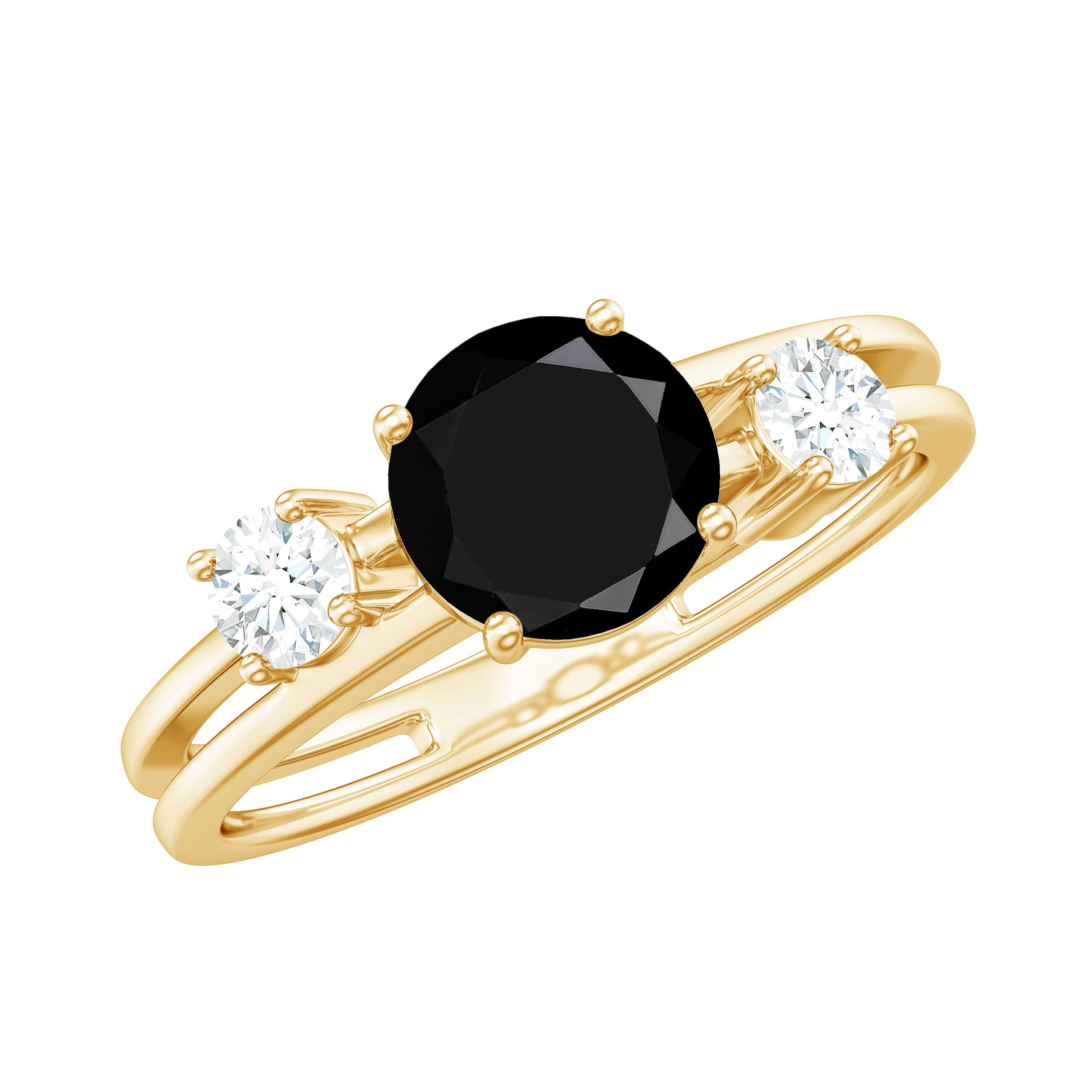 Rosec Jewels-Real Black Onyx and Diamond Double Band Engagement Ring