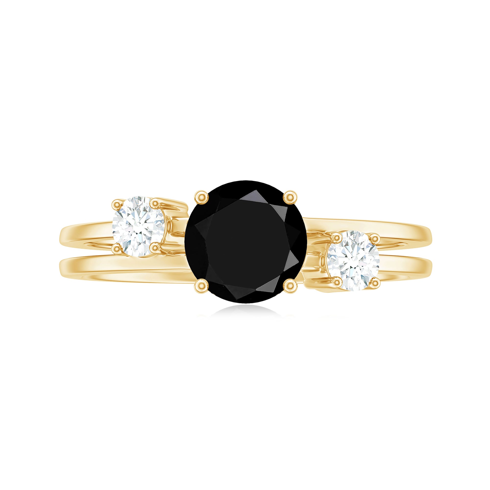 1 CT Solitaire Black Spinel Three Stone Ring with Diamond Black Spinel - ( AAA ) - Quality - Rosec Jewels