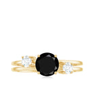 Rosec Jewels-Natural Black Spinel Diamond Double Band Engagement Ring