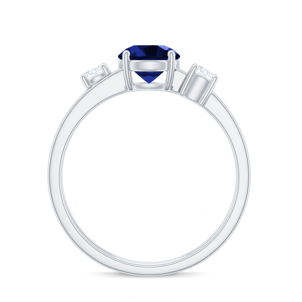 1.25 CT Solitaire Created Blue Sapphire and Diamond Engagement Ring Lab Created Blue Sapphire - ( AAAA ) - Quality - Rosec Jewels